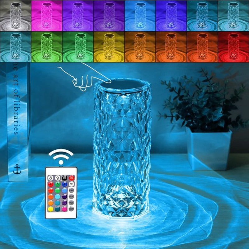 Crystal Table Lamp RGB Color Changing Night Light Remote Romantic LED Rose Diamond Touch Lamps for Living Room Housewarming Gift
